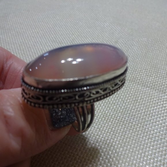 Beautiful "PALE PINK BOTSWANA AGATE" Handmade Sterling Ring Size 6.5 #442B - Picture 2 of 3